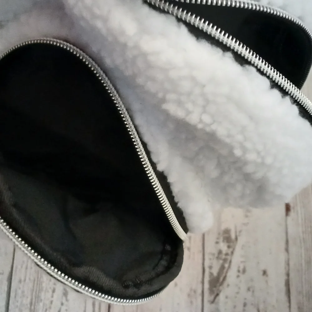 Snoopy X Justice fuzzy Snoopy dog mini backpack white and black